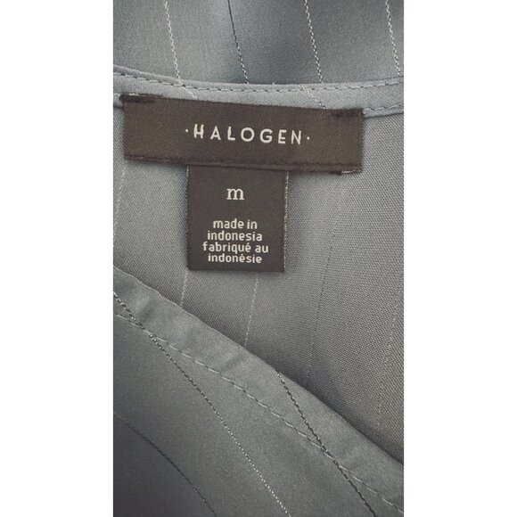 Halogen Medium Womens V-Neck Cap Sleeve Top Blue Pinstripe Polyester/Spandex - Picture 2 of 12